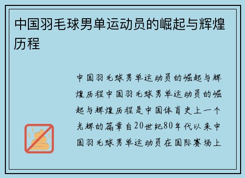 中国羽毛球男单运动员的崛起与辉煌历程